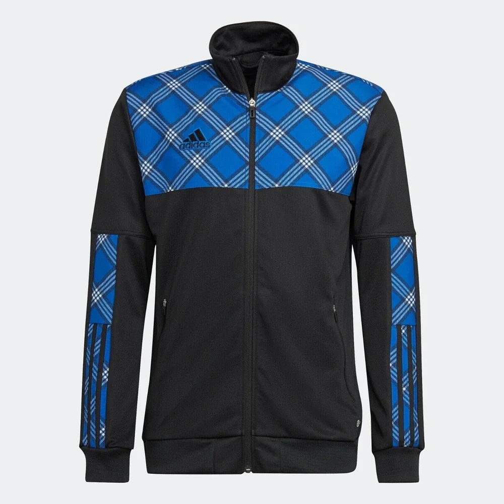 NWT adidas Tiro Track Jacket Full Zip Royal Blue/Black Checkered Mens Size Small